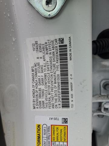 2HGFE2F5XNH610938 - 2022 HONDA CIVIC SPORT WHITE photo 12