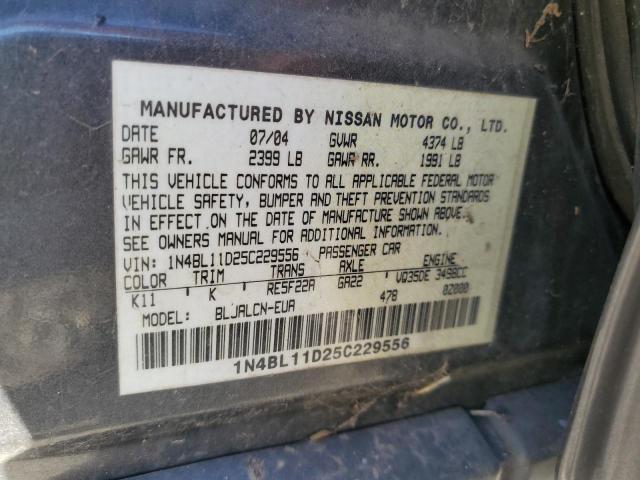 1N4BL11D25C229556 - 2005 NISSAN ALTIMA SE GRAY photo 12