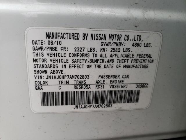 JN1AJ0HP7AM702803 - 2010 INFINITI EX35 BASE Սպիտակ լուսանկար 12