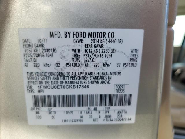 1FMCU0E70CKB17346 - 2012 FORD ESCAPE LIMITED TAN photo 14