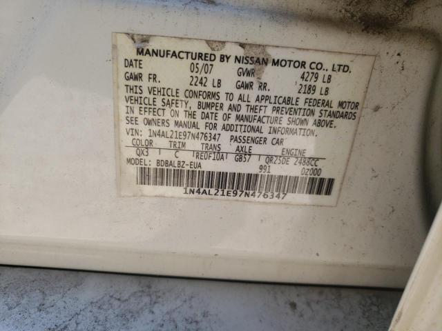 1N4AL21E97N476347 - 2007 NISSAN ALTIMA 2.5 WHITE photo 10