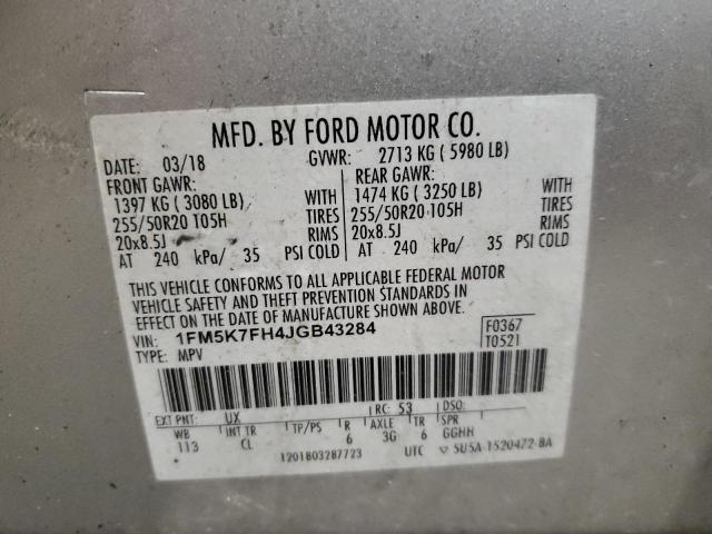 1FM5K7FH4JGB43284 - 2018 FORD EXPLORER LIMITED BURN photo 13