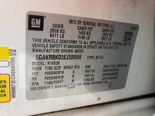 5GAKRBKD3EJ308566 - 2014 BUICK ENCLAVE WHITE photo 13