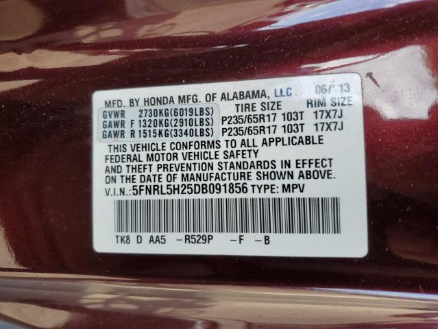 5FNRL5H25DB091856 - 2013 HONDA ODYSSEY LX RED photo 13