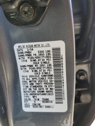 JN8DR09Y54W912923 - 2004 NISSAN PATHFINDER LE ვერცხლისფერი ფოტო 13