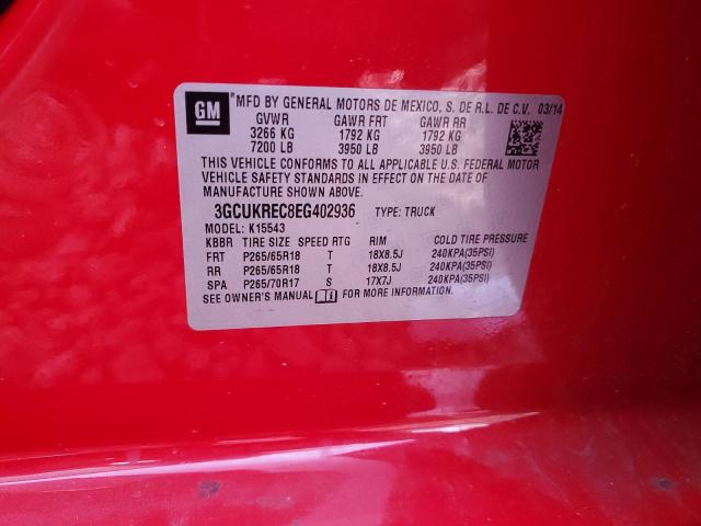 3GCUKREC8EG402936 - 2014 CHEVROLET SILVERADO K1500 LT RED photo 12