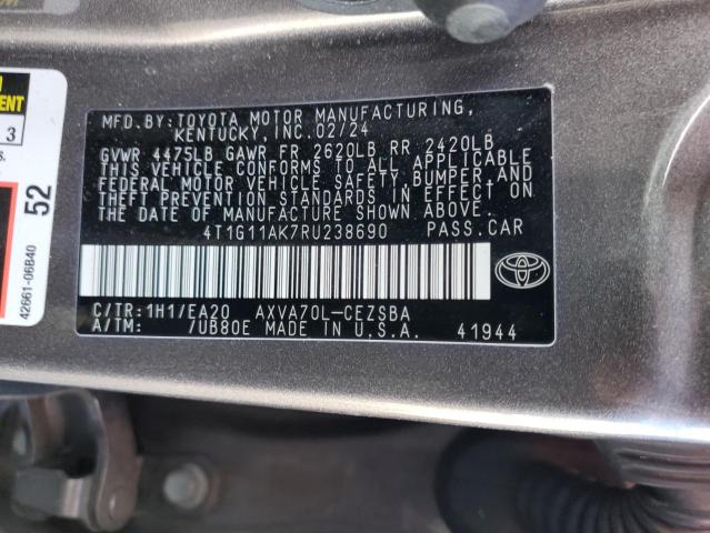 4T1G11AK7RU238690 - 2024 TOYOTA CAMRY SE NIGHT SHADE CHARCOAL photo 12