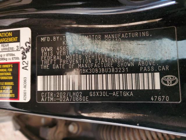 4T1BK3DB3BU383231 - 2011 TOYOTA AVALON BASE 黑色 照片 12