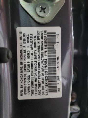 19XFB2F82FE285684 - 2015 HONDA CIVIC EX GRAY photo 12