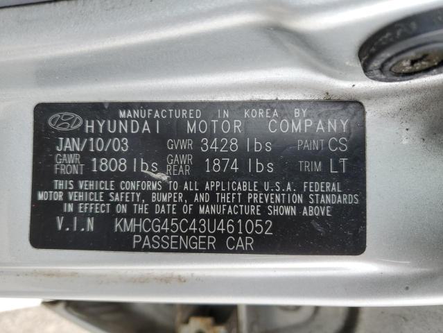 KMHCG45C43U461052 - 2003 HYUNDAI ACCENT GL SILVER photo 12