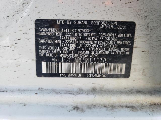JF2GTAPC5MH350275 - 2021 SUBARU CROSSTREK PREMIUM 白色 照片 12
