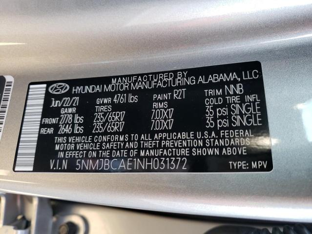 5NMJBCAE1NH031372 - 2022 HYUNDAI TUCSON SEL SILVER photo 13