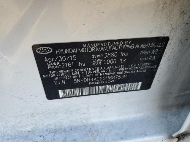 5NPDH4AE2GH687538 - 2016 HYUNDAI ELANTRA SE WHITE photo 12