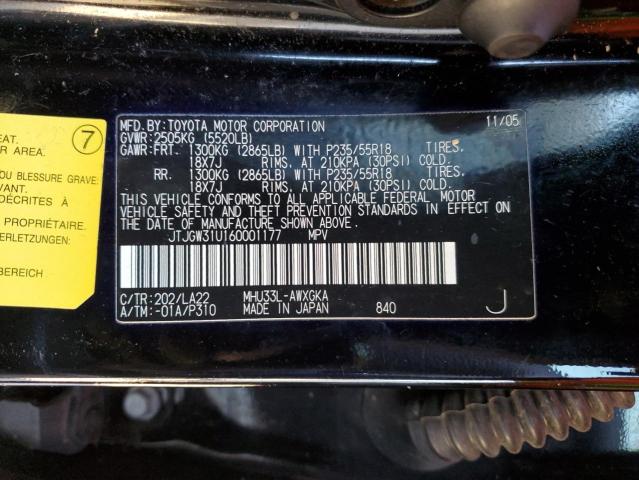 JTJGW31U160001177 - 2006 LEXUS RX 400 BLACK photo 13