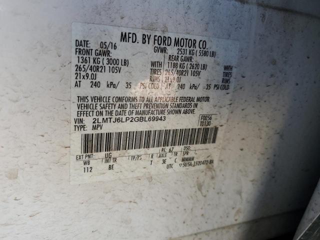 2LMTJ6LP2GBL69943 - 2016 LINCOLN MKX RESERVE 白色 照片 12