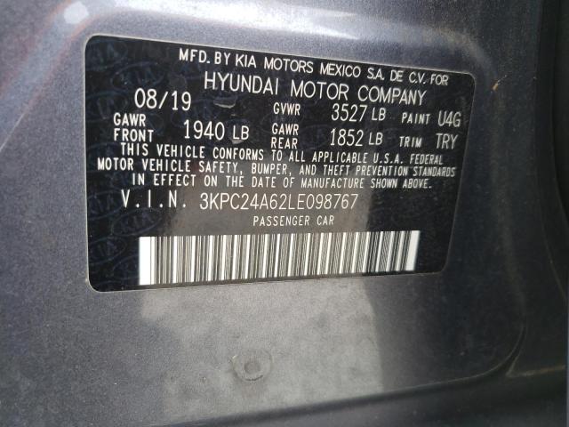 3KPC24A62LE098767 - 2020 HYUNDAI ACCENT SE GRAY photo 12