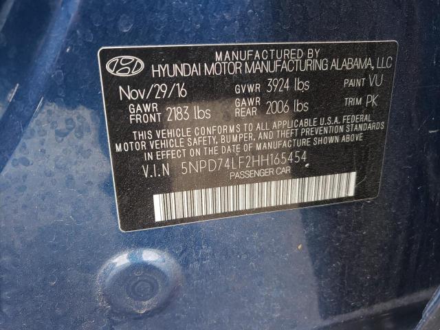 5NPD74LF2HH165454 - 2017 HYUNDAI ELANTRA SE BLUE photo 12