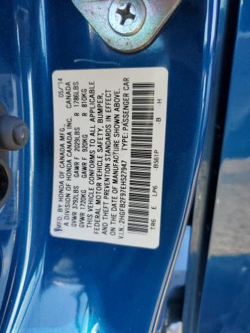 2HGFB2F97EH527947 - 2014 HONDA CIVIC EXL ლურჯი ფოტო 13