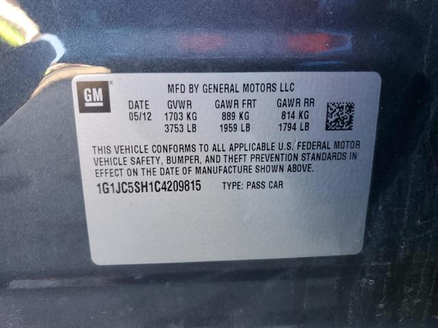 1G1JC5SH1C4209815 - 2012 CHEVROLET SONIC LT GRAY photo 12