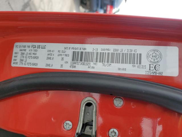 1C6RR7GT1KS619291 - 2019 RAM 1500 CLASS SLT წითელი ფოტო 13
