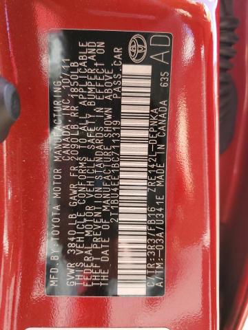 2T1BU4EE1BC711319 - 2011 TOYOTA CORROLA BASE RED photo 12