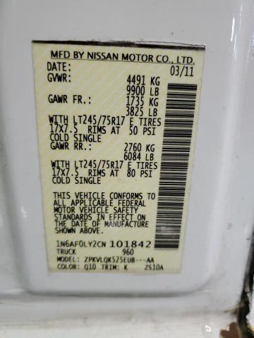 1N6AF0LY2CN101842 - 2012 NISSAN NV 2500 WHITE photo 12