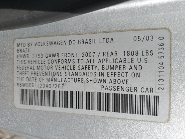 9BWBK61J234072821 - 2003 VOLKSWAGEN GOLF GL SILVER photo 12