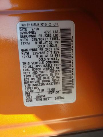 JN8AT2MV1KW372805 - 2019 NISSAN ROGUE S ORANGE photo 13