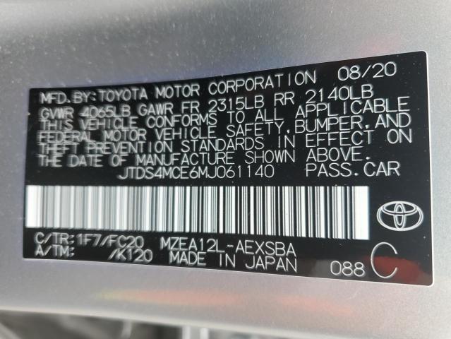 JTDS4MCE6MJ061140 - 2021 TOYOTA COROLLA SE SILVER photo 13