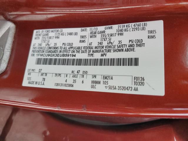 1FMCU9GX3EUB59194 - 2014 FORD ESCAPE SE RED photo 14