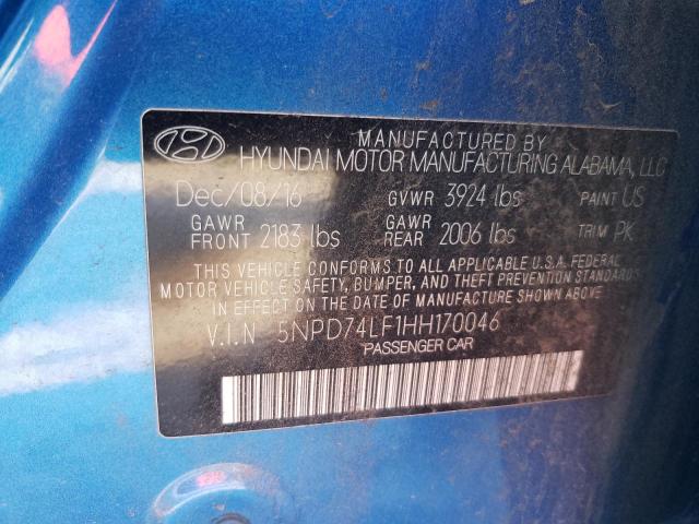 5NPD74LF1HH170046 - 2017 HYUNDAI ELANTRA SE BLUE photo 12