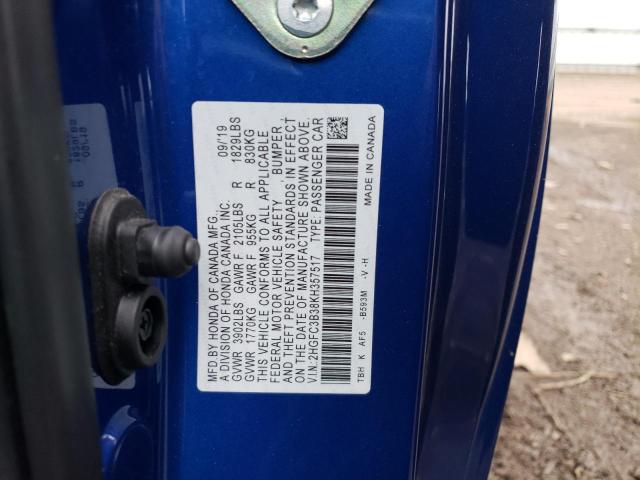 2HGFC3B38KH357517 - 2019 HONDA CIVIC EX BLUE photo 13