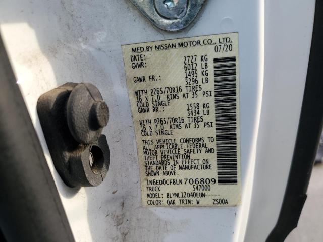 1N6ED0CF8LN706809 - 2020 NISSAN FRONTIER S WHITE photo 13