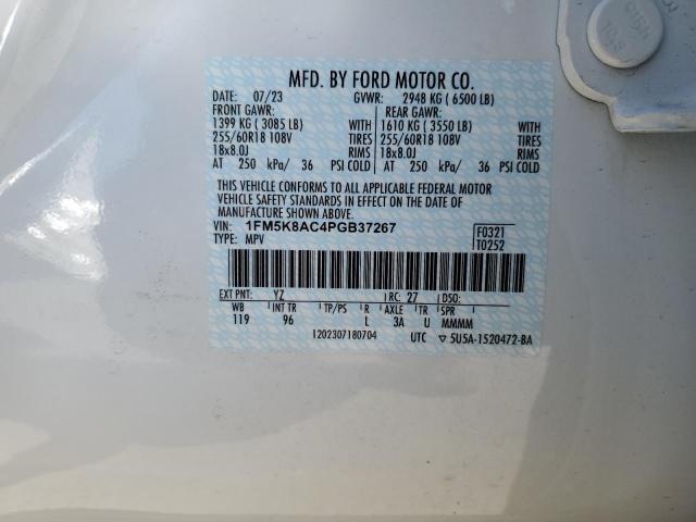 1FM5K8AC4PGB37267 - 2023 FORD EXPLORER POLICE INTERCEPTOR 白色 照片 12