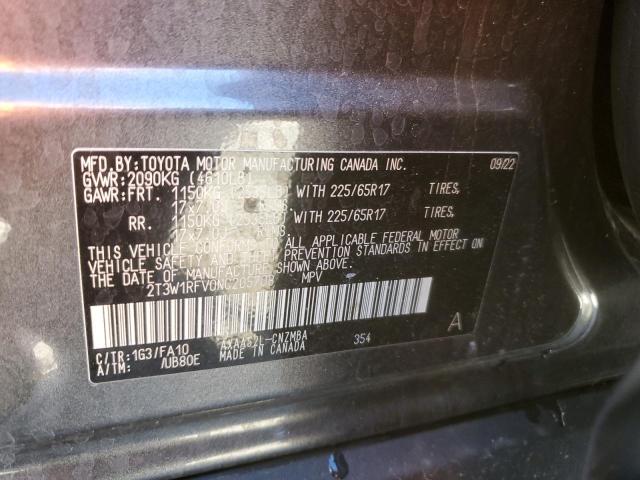 2T3W1RFV0NC205708 - 2022 TOYOTA RAV4 XLE GRAY photo 12