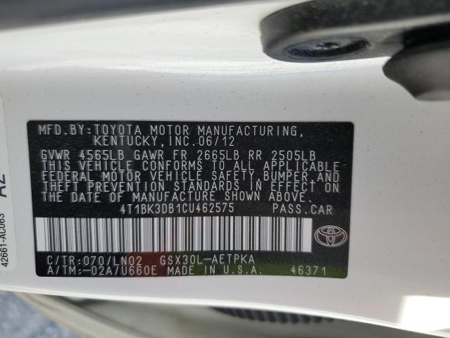 4T1BK3DB1CU462575 - 2012 TOYOTA AVALON BASE 白色 照片 13
