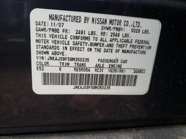 JNKAJ09F58M350235 - 2008 INFINITI EX35 BASE Կապույտ լուսանկար 12