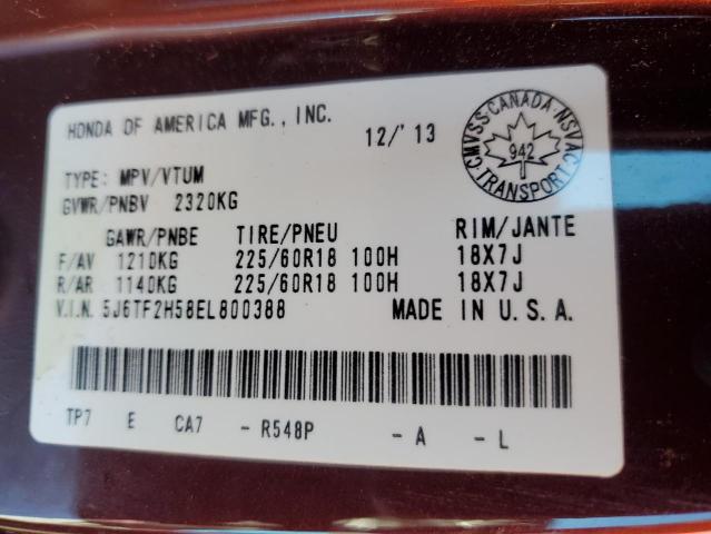 5J6TF2H58EL800388 - 2014 HONDA CROSSTOUR EXL ბურგუნდია ფოტო 12