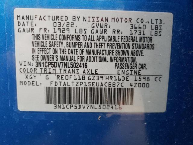 3N1CP5DV7NL502416 - 2022 NISSAN KICKS SR BLUE photo 13