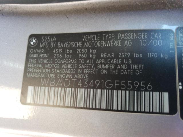 WBADT43491GF55956 - 2001 BMW 525 I AUTOMATIC SILVER photo 12
