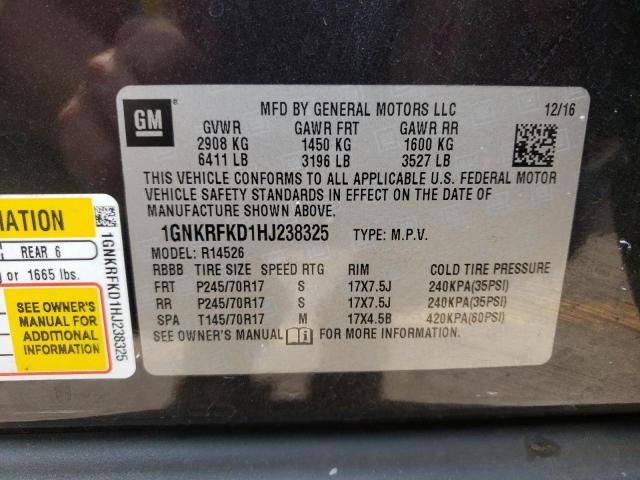 1GNKRFKD1HJ238325 - 2017 CHEVROLET TRAVERSE LS CHARCOAL photo 13