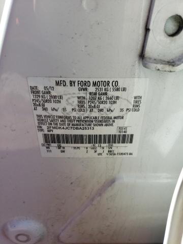 2FMDK4JC7DBA25313 - 2013 FORD EDGE SEL WHITE photo 12