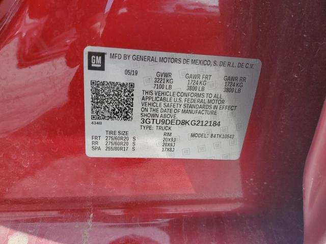 3GTU9DED8KG212184 - 2019 GMC SIERRA K1500 SLT RED photo 13