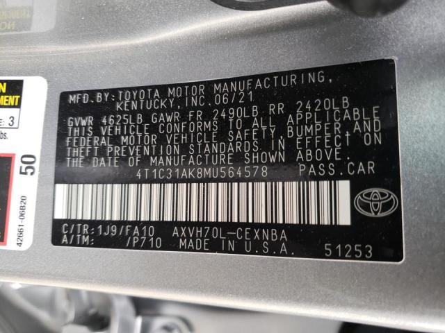 4T1C31AK8MU564578 - 2021 TOYOTA CAMRY LE SILVER photo 13