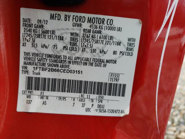 1FTBF2B66CED03151 - 2012 FORD F250 SUPER DUTY RED photo 12