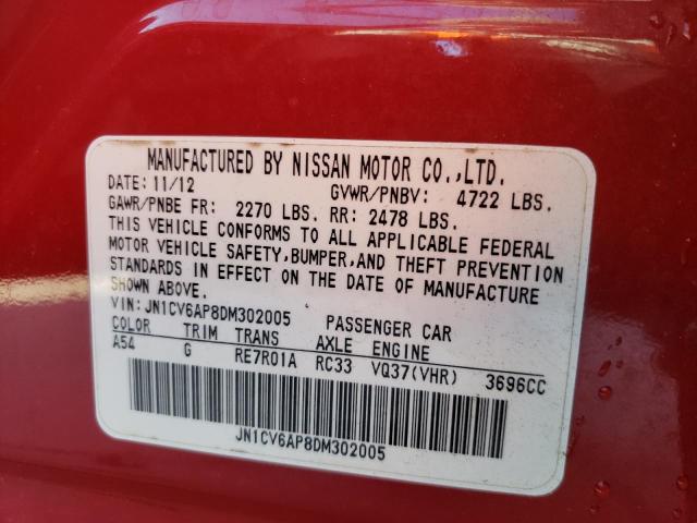 JN1CV6AP8DM302005 - 2013 INFINITI G37 BASE RED photo 12