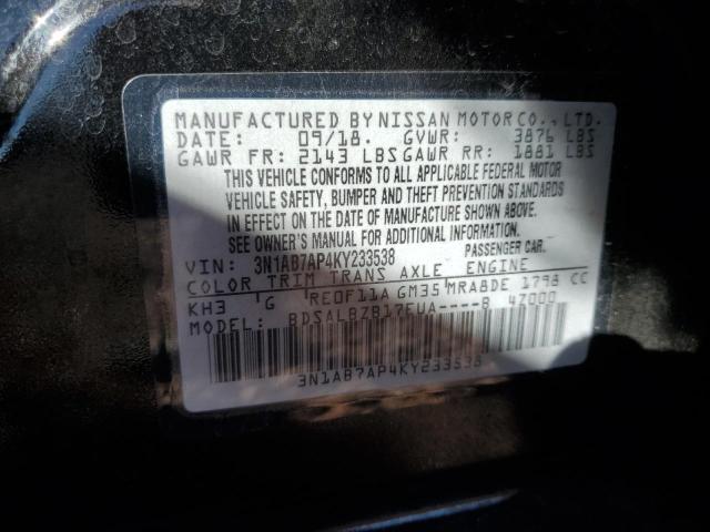 3N1AB7AP4KY233538 - 2019 NISSAN SENTRA S BLACK photo 12