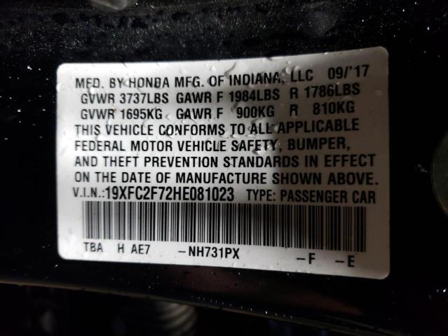 19XFC2F72HE081023 - 2017 HONDA CIVIC EX BLACK photo 12