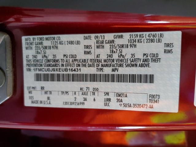 1FMCU0J9XEUB16431 - 2014 FORD ESCAPE TITANIUM RED photo 12