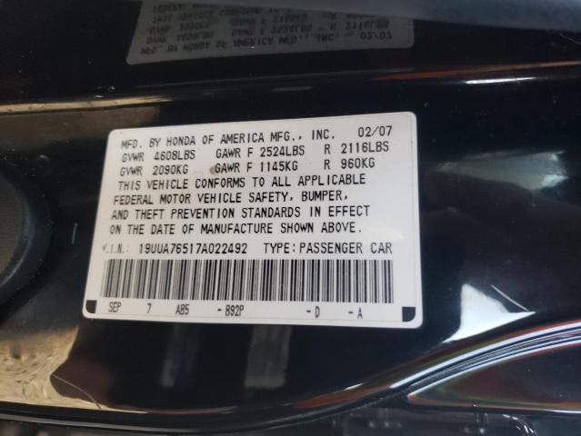 19UUA76517A022492 - 2007 ACURA TL TYPE S BLACK photo 12